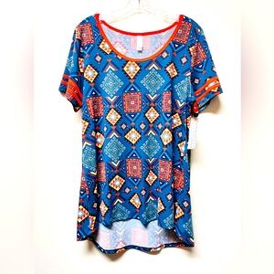 LuLaRoe Blue and Orange Geometric Short Sleeve Top